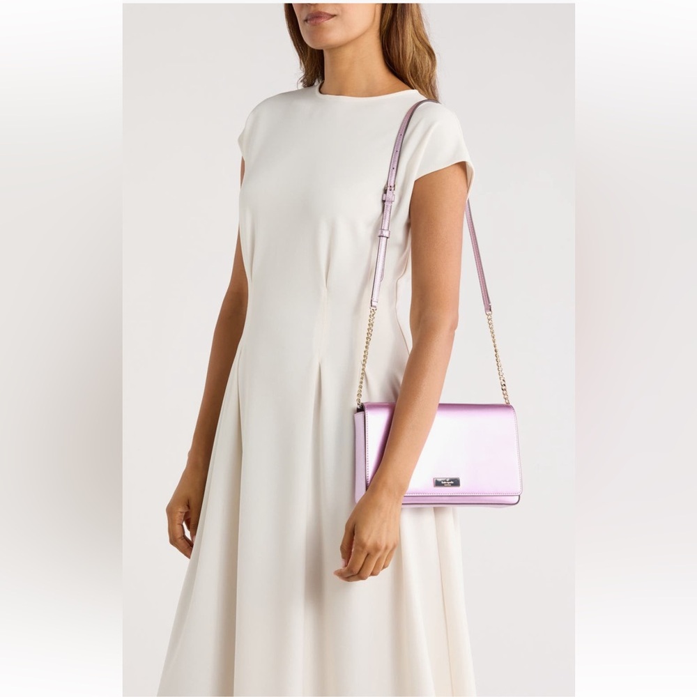 kate spade NWT Kenzie small Metallic Quartz Pink Convertinle Crossbody Clutch - Picture 2 of 16
